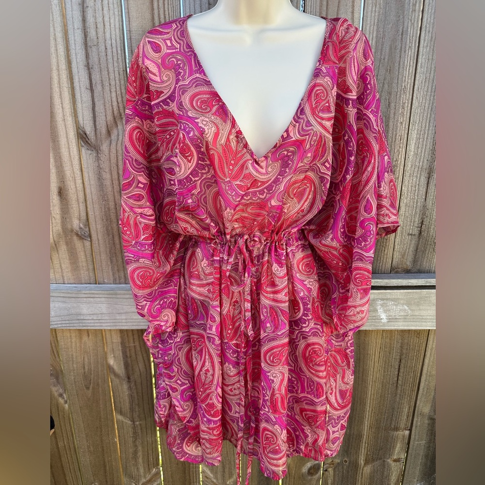 Jessica Sheer Pink Paisley Boho Mini Dress - One Size
